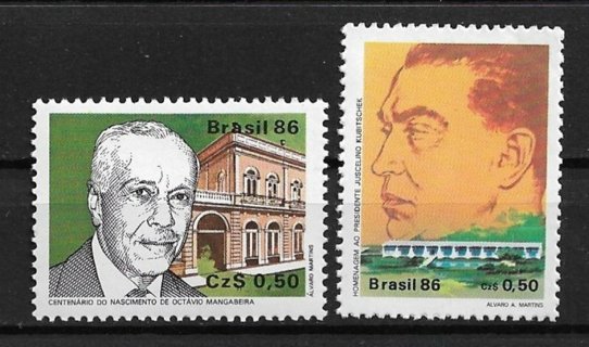 1986 Brazil Sc2074-5 President Kubitschek & Stateman Mangabiera MNH