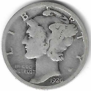 Vintage 1926 Mercury Dime 90% Silver U.S. 10 Cent Coin