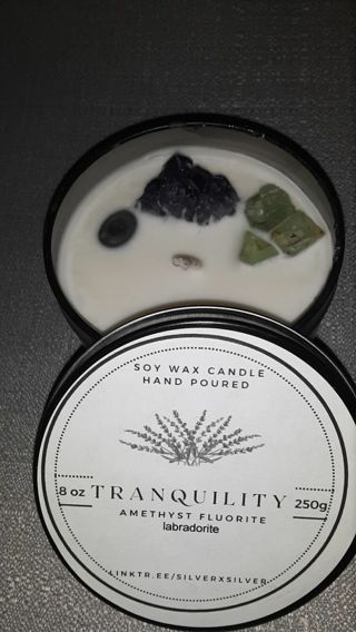Tranquility* Gemstone intention candle* handmade scented soy wicca