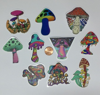 10 Mushroom Stickers, NEW, Unused