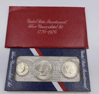 1776-1976 US Mint Bicentennial Silver Uncirculated Set - Red Envelope 3 Coins
