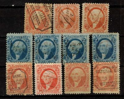 US Large Lot of 2c Revenue Stamps from the 1800s