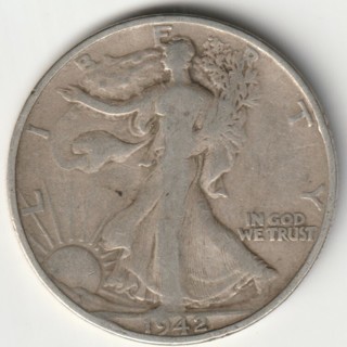 1942-S Walking Liberty Half Dollar 90% Silver U.S. Fifty Cent Coin