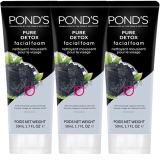 Pond's Pure Detox Facial Foam, 3- Pack of 1.7 Oz Each