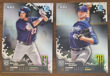 2019 Bowman Scouts Top 100 Chrome 2 different Cards - Alex Kirilloff & Brady Singer 