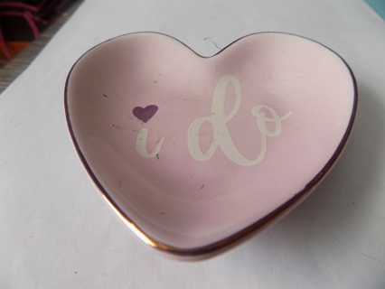 Pink ceramic heart shape dish 4 inch wide says I do