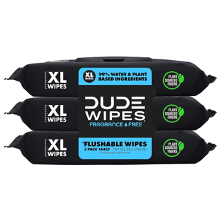 DUDE Wipes - Flushable Wipes - (3-Pack) - Unscented Extra-Large Adult Wet Wipes - Vitamin E & Aloe