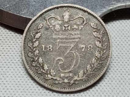 1878 British silver three Pence