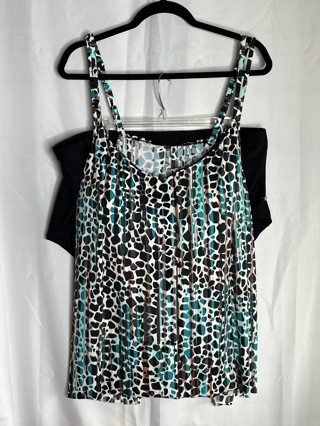 NWT 2PC Penbrooke Brown & Teal Leopard Swimsuit Size 26W