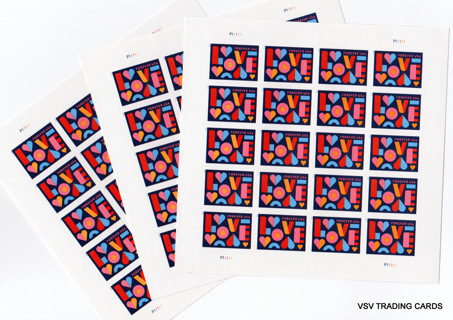 60 - USPS Forever Love Stamps on 3 sheets, Good for Weddings, Graduation, Parties!