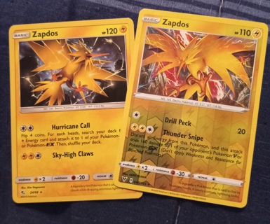 2 zapdos pokemon cards