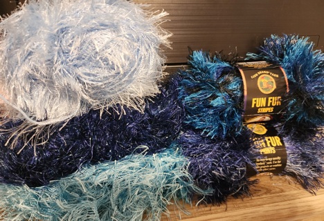 NEW - Lion Brand Fun Fur Yarn - "Indigo & Deep Sea" - 2 skeins & BONUS