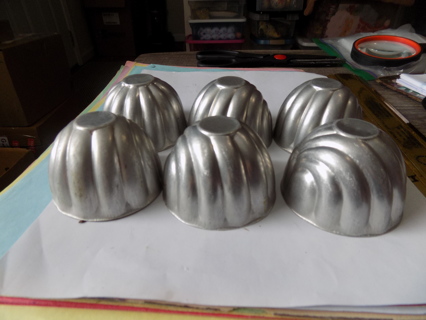 Vintage set of 6 aluminum fluted miniature fancy Jello molds 2 inch tall 