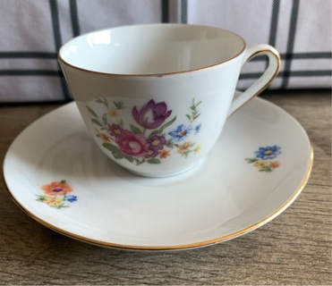 Flower Patterned Espresso Cup And Saucer