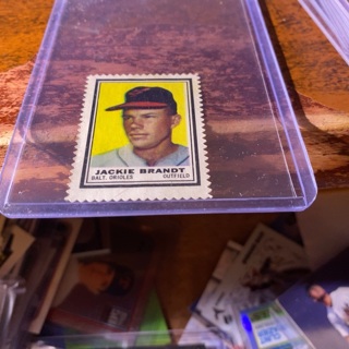 1962 topps Jackie Brandt baseball stamp 