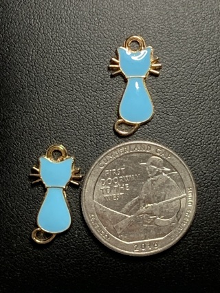 CAT CHARMS~#9~BLUE~BACK VIEW~SET OF 2~FREE SHIPPING!