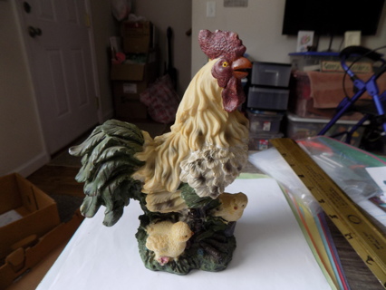 8 inch tall resin rooster with 2 small chicks