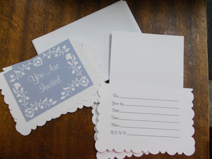 (5) Blue Floral Invitations with Envelopes