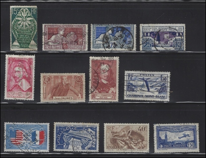 1920-1950 France stamps (12), U/F-VF