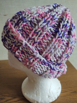 Hand Knit Pink, Purple and White Ombre Hat