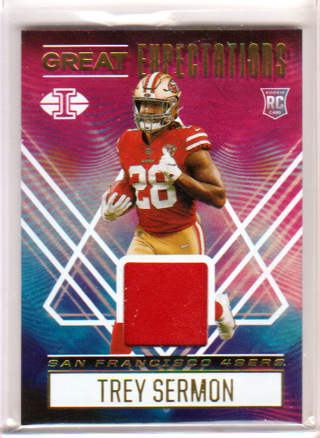 Trey Sermon, 2021 Panini Illusions Great Expectations ROOKIE RELIC Card #GE-TS, 49ers