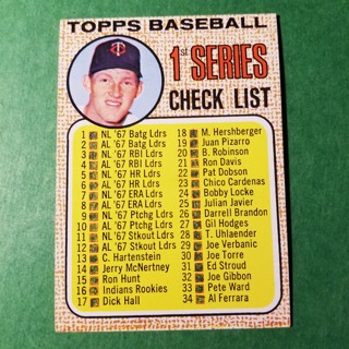 1968 - TOPPS BASEBALL CARD NO. 67 - 1ST SERIES CHECKLIST MARKED