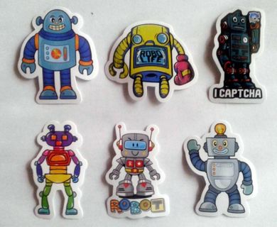 Six Robot Vinyl Stickers