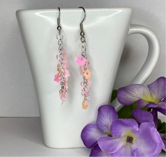 Pink Flower Sequins Dangle Earrings 