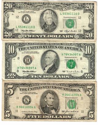 $20 (1993) $10 (1995) $5 (1985) Small Portrait Notes! These Are Very Hard to Find! WOW! P12 