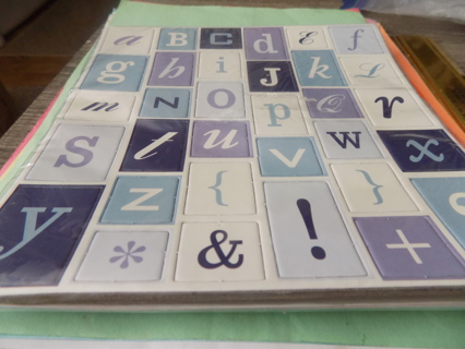 NIP 6 Pages of blue and white, & purple cardboard alphabet letters different fonts scrapbooks