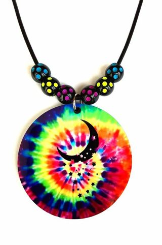 Crescent Moon And Falling Stars Tie Dye Pendant Necklace B-15