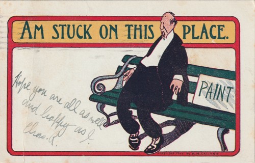 Vintage Used Postcard: 1906 Am Stuck on this Place