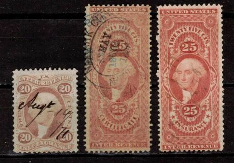 US 1860s Revenue 20c 25c Stamps