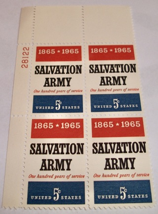 Scott #1267, Salvation Army, Pane of 4 Useable 5¢ US Postage Stamps. Has Original Gum.