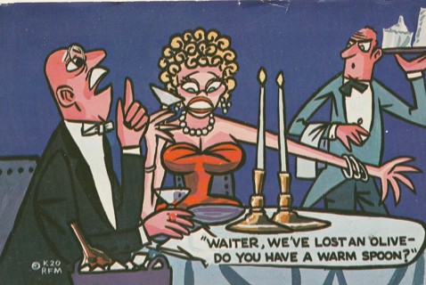 Vintage Unused Postcard: (k1) Comic: Waiter We've Lost an Olive