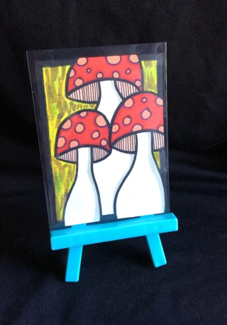 Tall Mushrooms original drawing aceo