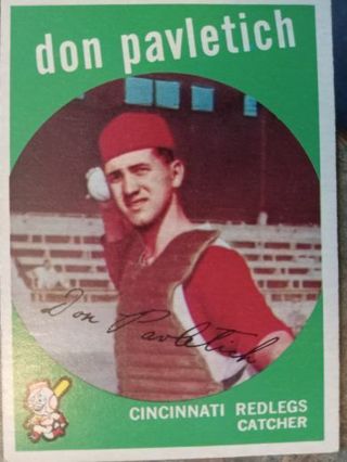 1959 T.C.G. DON PAVLETICH CINCINNATI RED LEGS BASEBALL CARD# 494