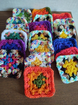 Lot of 19 4 1/2"Hand Crocheted Granny Squares 