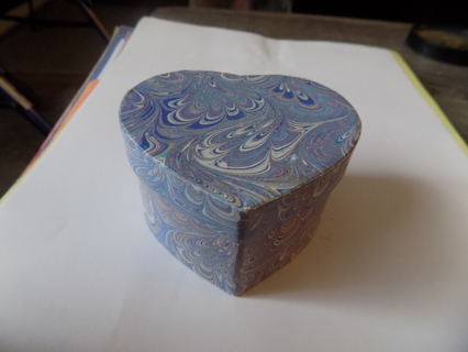 Cardboard heart shape marbled blue ring box holder 3 inch wide X 2 tall