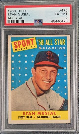 1958 STAN MUSIAL ALL-STAR * PSA GRADED EXCELLENT TO MINT