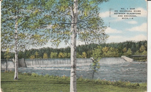 Vintage Used Postcard: d: 1956 Dam on Escanaba River