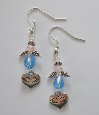 Infant Loss Pink & Blue Angel Wings Dangle Earrings NEW Handmade