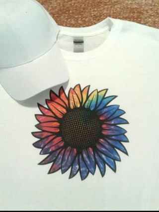 Large ~ Tie Dye Sunflower T-shirt & White Hat