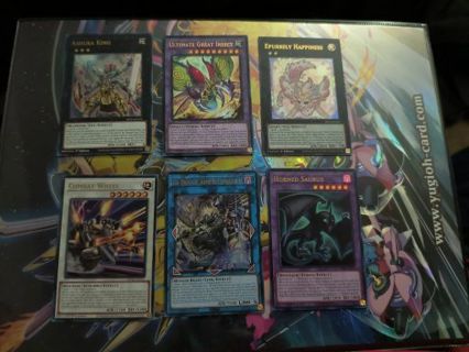 6 Mint Condition Ultra Rare Holo Yugioh cards XYZ, Synchro and Fusion