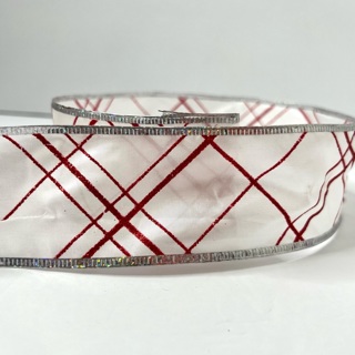 White Red Patterned 2” Wire Edge Ribbon 