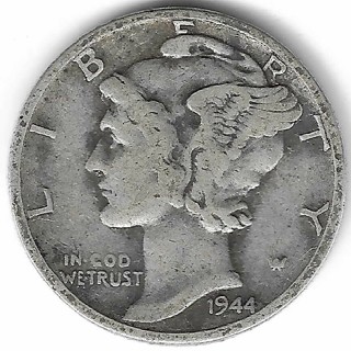 1944 Mercury Dime 90% Silver U.S. 10 Cent Coin