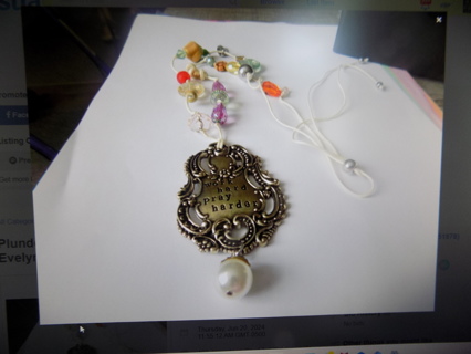 Plunder Fashion Design Evelyn necklace has large medallion  Work hard pray harder