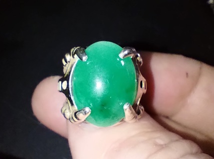 RING HAND MADE BY ME TODAY STERLING SILVER WITH A BEAUTIFUL NATURAL JADE SIZE 7 FANTASTIC LOOK WOW!