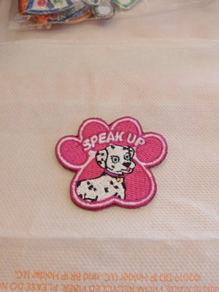 "Speak Up" Pink Paw Print Dalmatian Patch