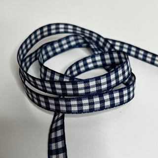 Navy Blue  & White Check 3/8” Wide Ribbon